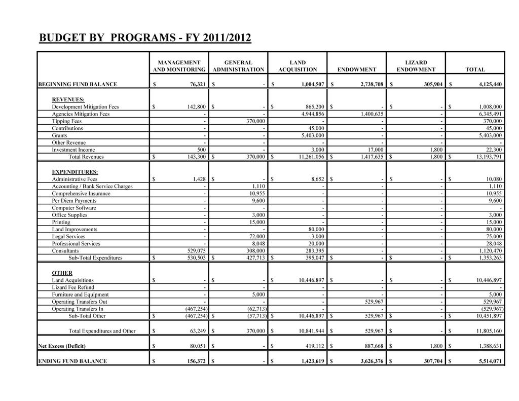 X. Expenditures for CVMSHCP: 2011/2012 Budget 18