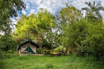 this small, private, lodge offers spacious tents dotted along the forested lakes edge.