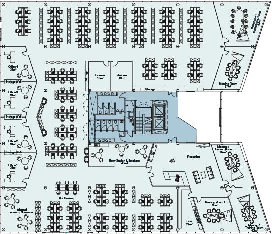 meeting rooms Kitchen & breakout areas Comms room Archive area secondfloor example space plan 16,307 sq ft (1,515 sq m) Occupation density 1:109 sq ft (1:10 sq