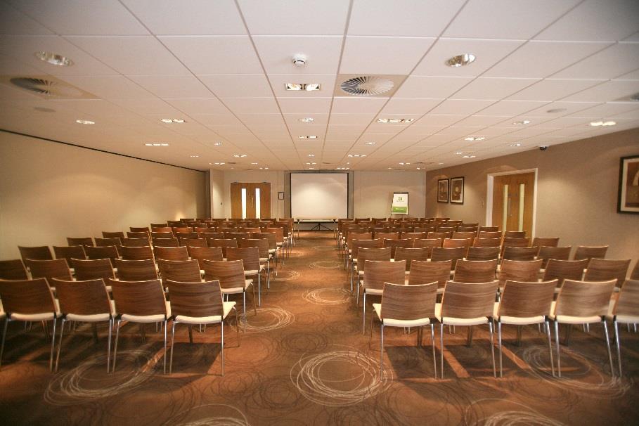 can show presentations. For the larger rooms we can provide projectors and screens.