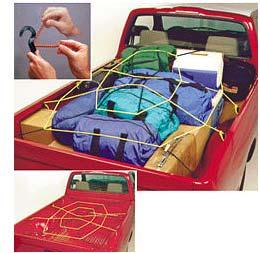 The Keeper ZipNet is a spider web style truck net. It's made of premium bungee cord, stretching to fit any size pickup.