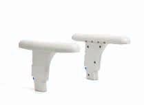 Headrest The curved headrest provides support for users with limited head control and adjusts in height, A/P positioning, up or down.
