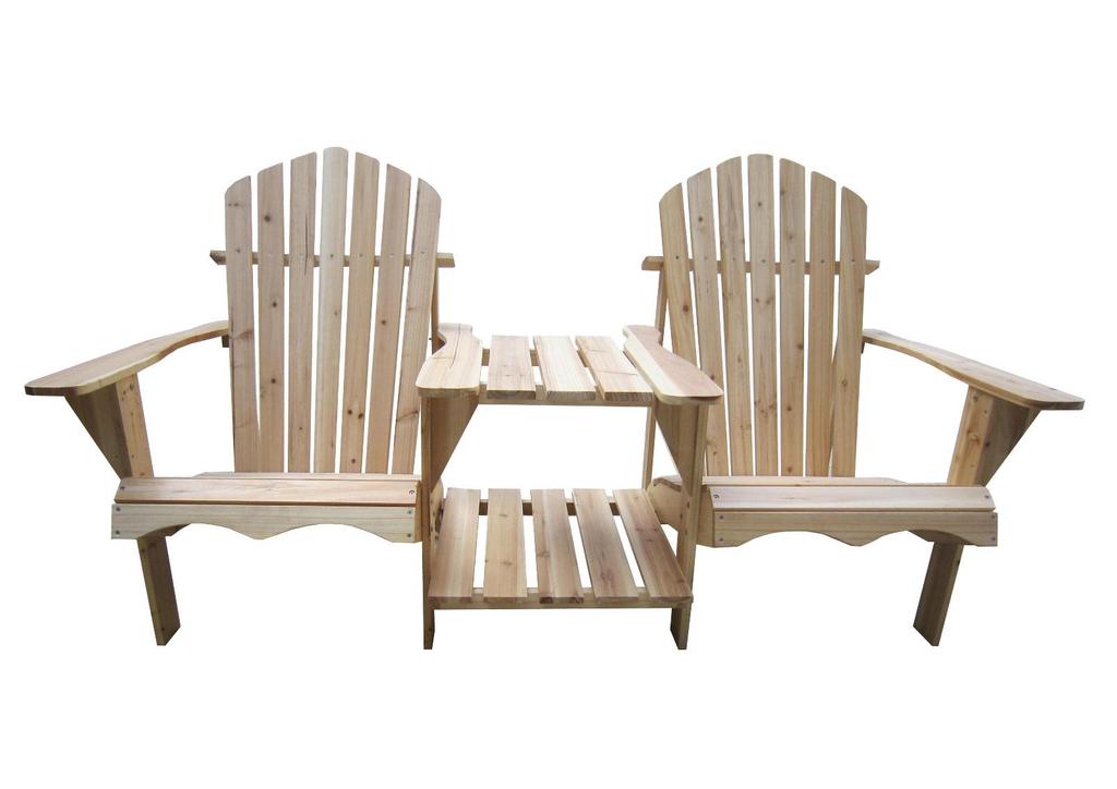 Jack & Jill Chair Jack and Jill, similar to the Adirondack chair, but consists of two of them joined in the middle by a table This wooden garden companion seat consists of two