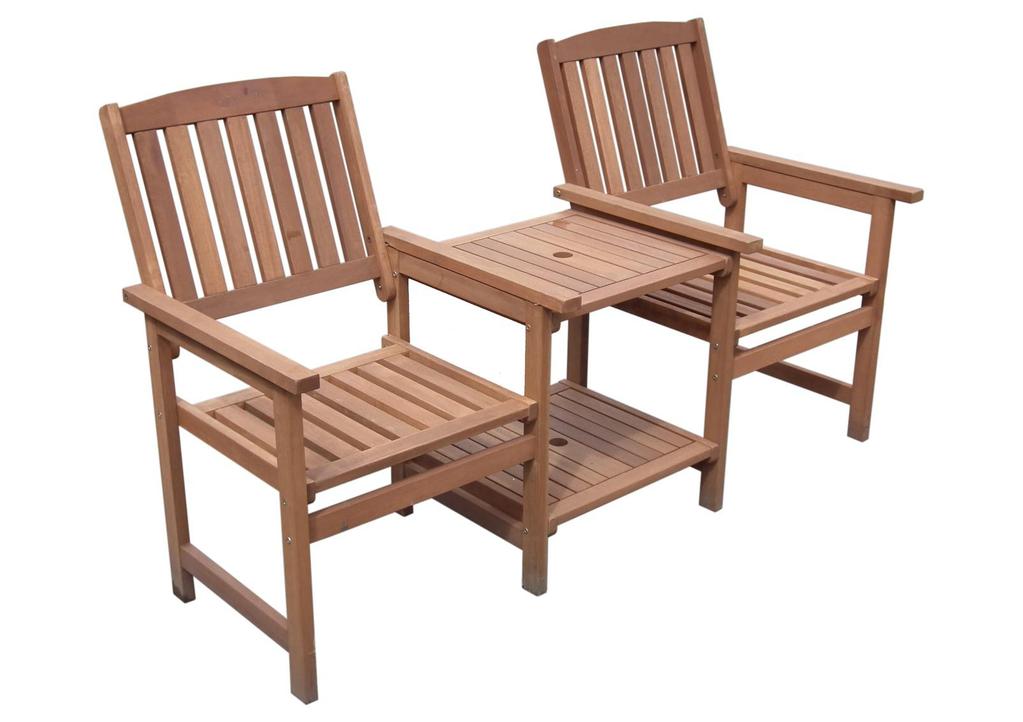 1 Centre square table 2 Adirondack chair Made of Chinese cedar wood CH10620 This wooden 2 seat companion bench is the perfect addition to any garden, Comprising of two armchairs and a