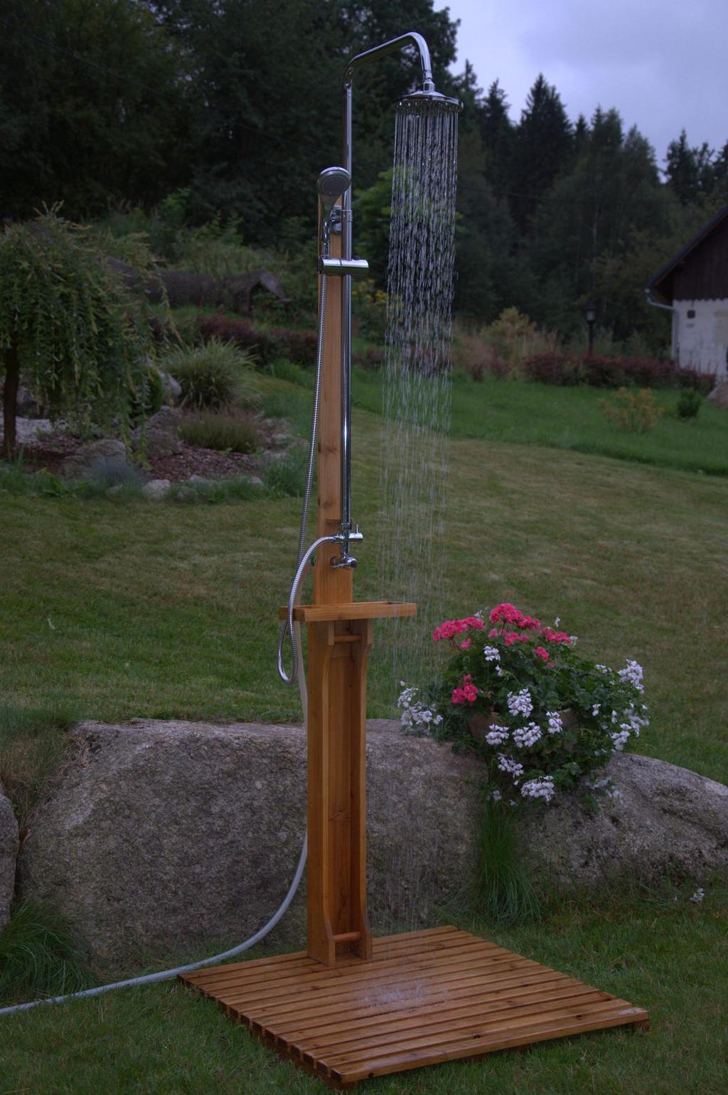 Garden Shower The wooden garden shower is ideal to provide cool refreshment in backyard, camping or after outdoor swimming.