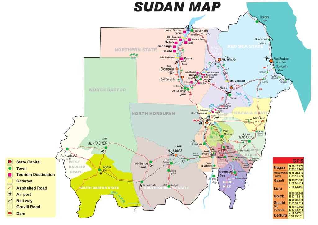 Sudan is the third largest country in Africa. The country is bordered by seven countries: Egypt, Ethiopia, Eritrea, South Sudan, the Central African Republic, Chad and Libya.