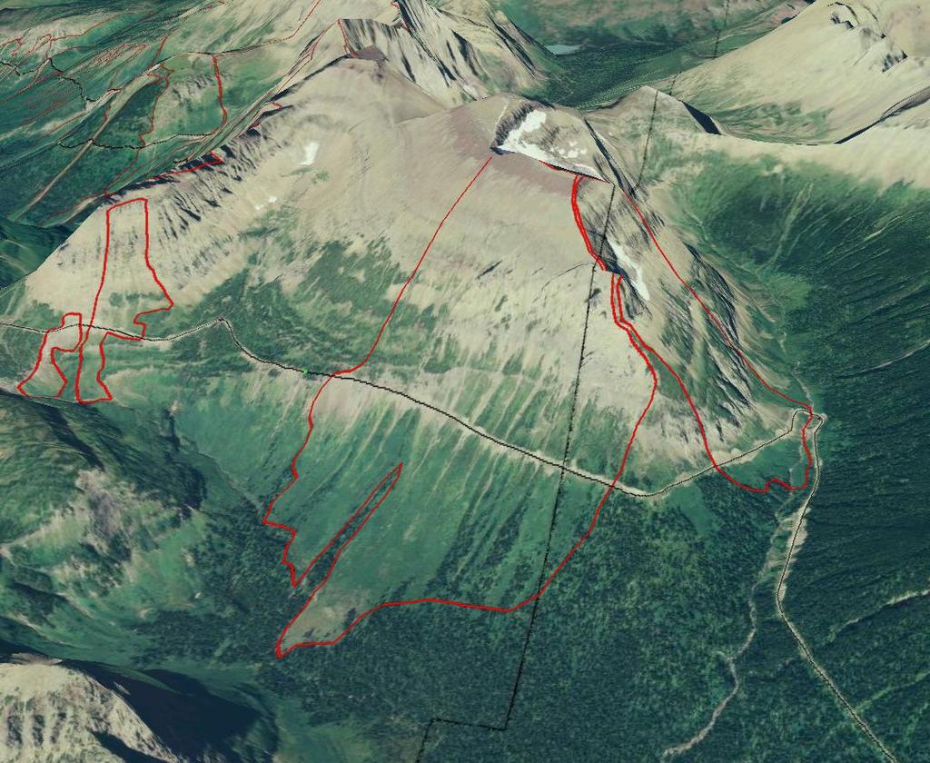 105 Overview of Big Drift to Siyeh Bend avalanche paths, Going-to-the-Sun Road, Glacier National Park,