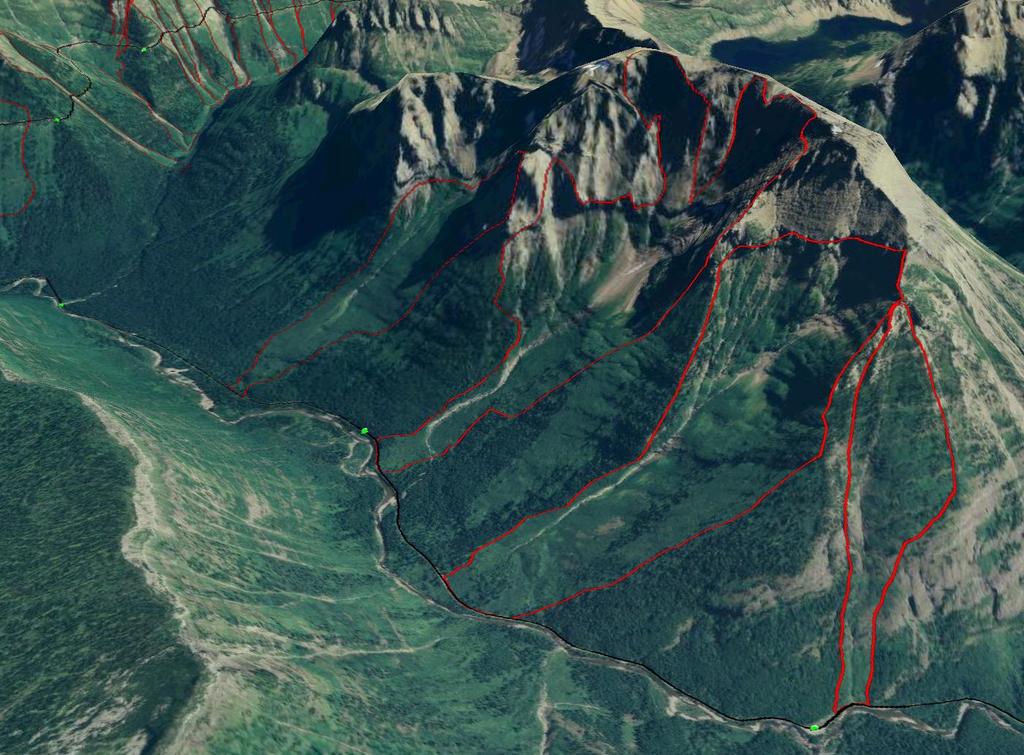 3 Overview of Red Rock Group avalanche paths, Going-to-the-Sun Road, Glacier National Park,