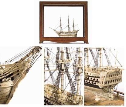 O 221 A finely detailed and well presented early 19th century napoleonic french prisoner of war bone and baleen model of a 80 gun ship second rate of the line