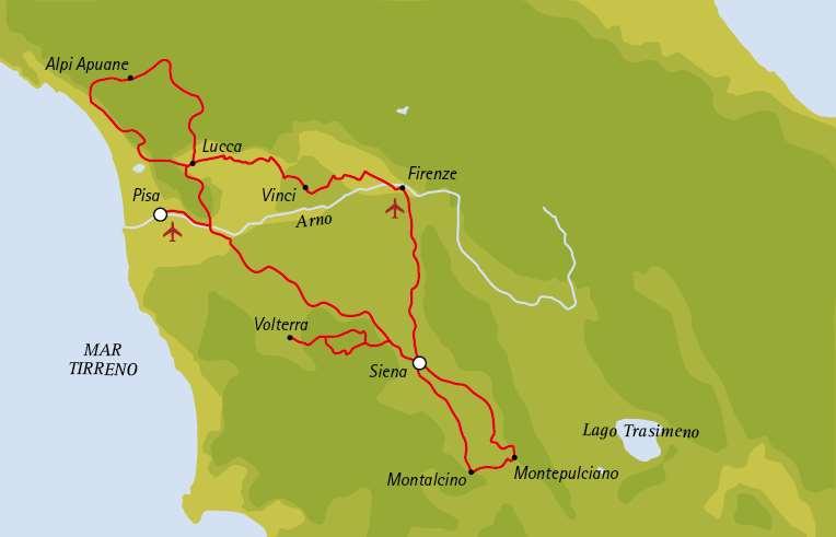 Route Technical Characteristics: Route Profile: This is a demanding tour because of the sloping landscape of Tuscany.