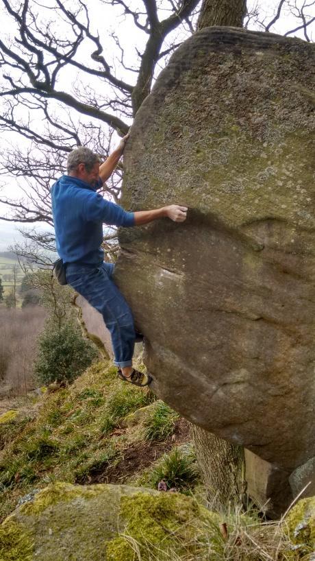 The rock, despite looking a bit green in places due to the woodland location, is of very high quality and is unusual, being arranged in two tiers with the bouldering mostly concentrated on blocks at