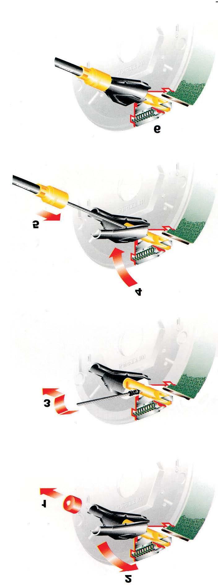 Prosta montaža kočione sajle 1. Ukloniti zaštitni poklopac 2. Podignuti gornji deo kočionog podupirača 3.