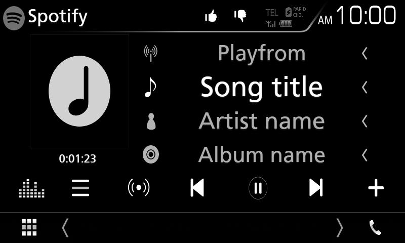 Aplikacije Android Auto /Apple CarPlay/Mirroring Rad sa Spotify Kontroliranjem aplikacije instalirane na iphone ili Android na ovoj jedinici možete slušati Spotify.