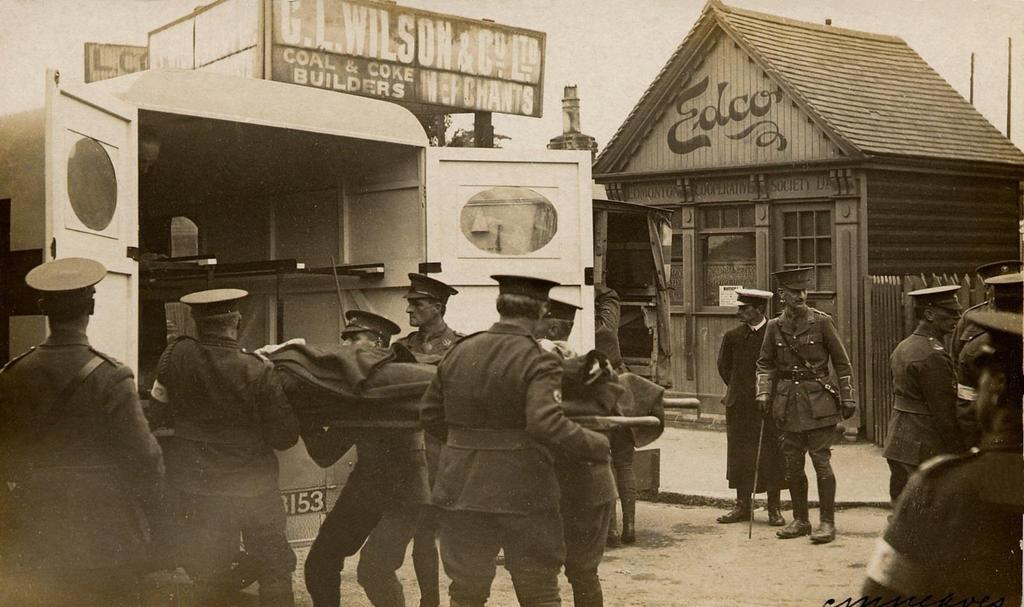 This photo of wounded soldiers was taken at the old railway station