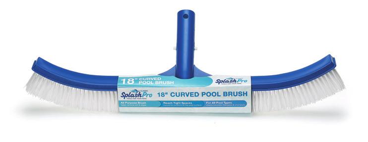 18 Cardboard Sleeve 12/Cs CURVED POOL BRUSH Reinforced Aluminum/ Gold Backing: for extra strength Advanced Nylon Bristles: designed to ensure better cleaning Reach Tight Spaces: curved to conform to