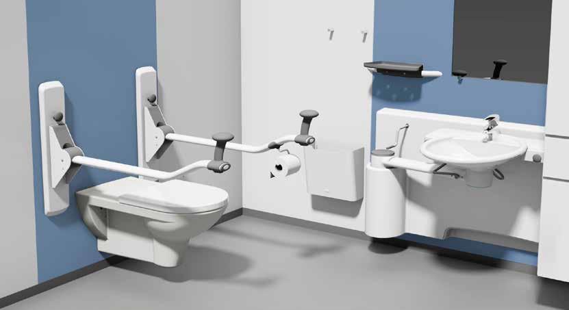SUPPORT ADJUST- MENT FEELING COMFORTABLE AND SUPPORTED It is very important to furnish your bathroom with many support points and the right aids and assistive products, but other aspects should be