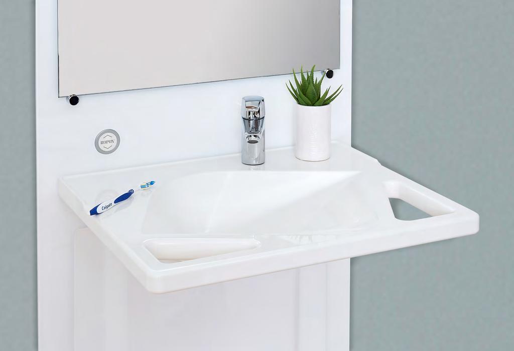 The optimum washbasin for both seated and standing users ROPOX SLIMLINE WHEN YOU PREFER WASHBASIN AND MIRROR IN A COMBINED, SLIM AND ELEGANT SOLUTION The SlimLine washbasin combines mirror and basin