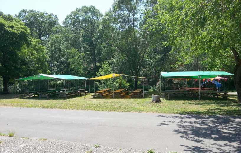 Our 4 Picnic Grove Canopies: Each individual canopy can be rented for $35.00 and has 6 picnic tables.