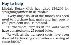 THIS WEEK S HAY STORIES RCL was mentioned in the following Mail newspapers this week: Mountain Views, Mount Evelyn Mail, Ranges Trader, Upper Yarra Mail & Ferntree Gully Mail.