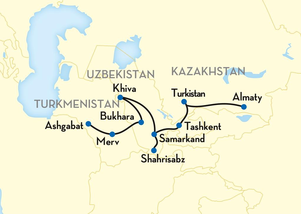 Explore three stunning Central Asian countries Turkmenistan, Uzbekistan and Kazakhstan in style and comfort aboard your private train, the Oriental Silk Road Express.