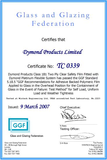 DYMOND PLATINUM PLATINUM EDGE EDGE RETENTION SYSTEMS SYSTEMS SECTION SECTION TWO ONE TESTING + CERTIFICATIONS GGF STANDARD 5.18.