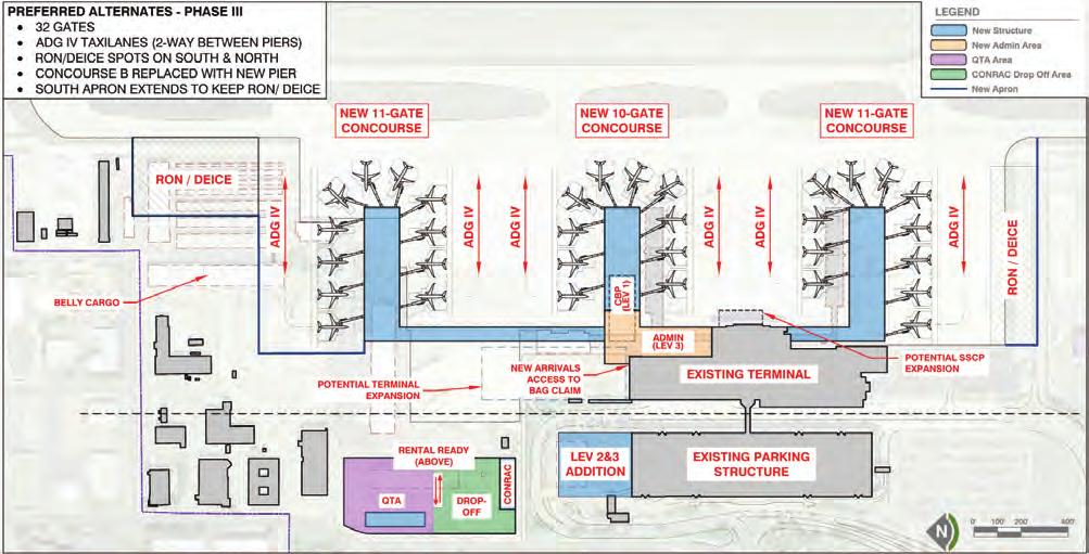 Reserve apron space east of the Security Screening Checkpoint (SSCP) at level 1 to allow for future expansion.