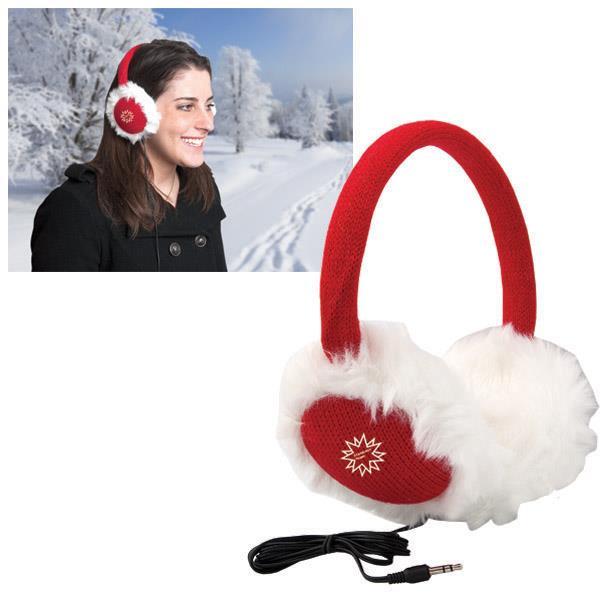 6 W x 3 H EAR MUFF HEADPHONES Knitted Yarn and faux fur Headphones double as ear muffs Keep your ears nice and warm while listening to music Connect to your phone, ipod, MP3 player or anything with a