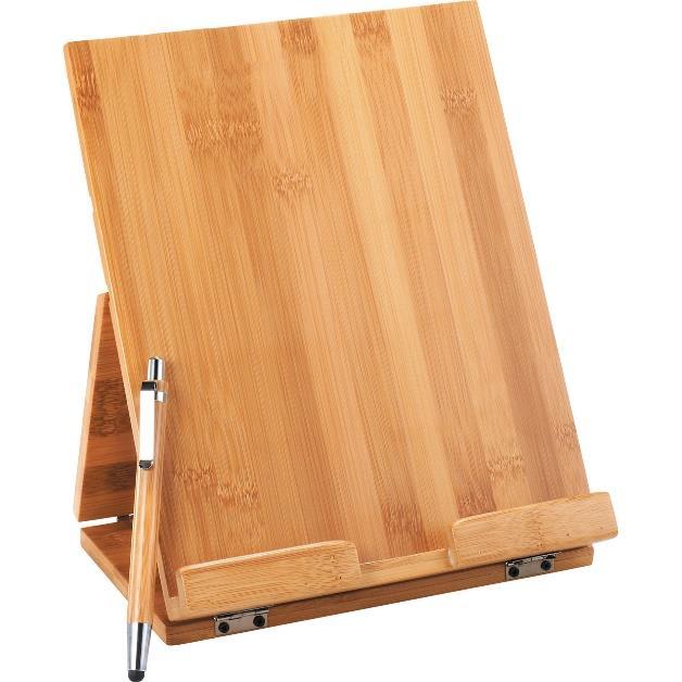 Bamboo stand is perfect for propping up any touch screen tablet or favorite recipe book.