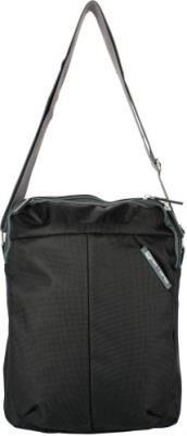 for a laptop, a front zippered compartment two carry handles, and an adjustable shoulder strap.