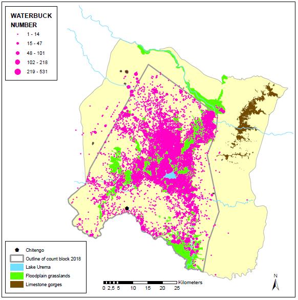 Fig. 5: Spatial distribution of waterbuck