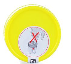 Safety label with warning Closed urine transfer for volumes above 20 ml 25 mm Safety label guarantees sterility Recessed integral