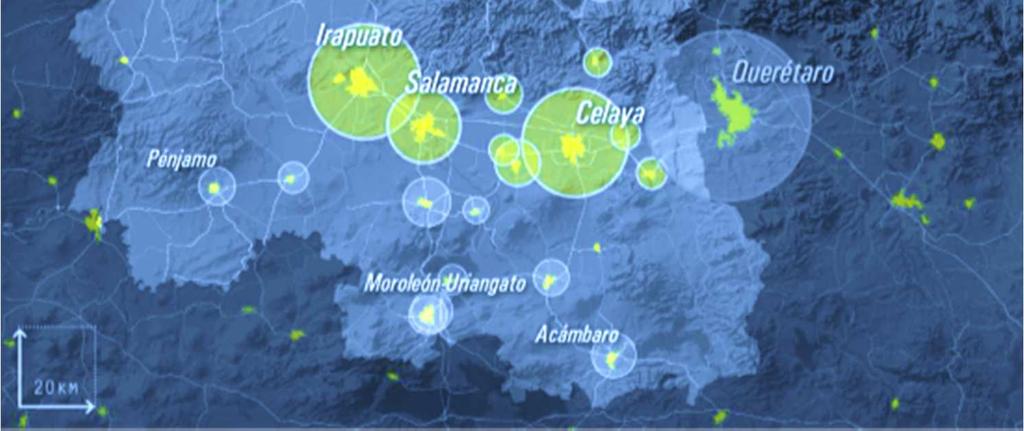 Diversified economy Valle de Santiago Salvatierra Municipality # People Leon 1,578,626 Irapuato 574,344 Celaya 494,304 Salamanca 273,271 Silao