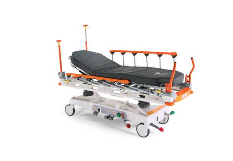 Sprint 100 Comfort: Easily adjusted to the CardiacChair position Manoeuvrability: Integrated IV&Drive Patient Safety: SoftDrop siderail system Smooth transport: FlexiDrive with shock absorber Quick
