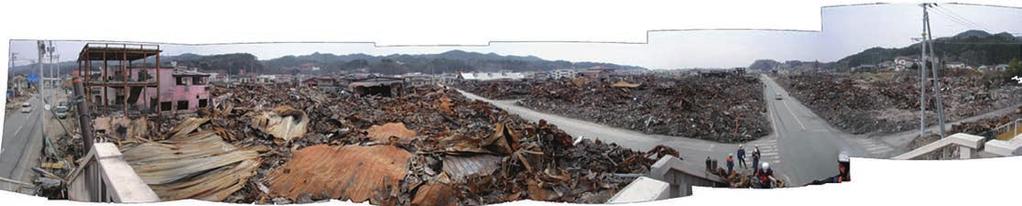 tsunami attack 鹿折の歩道橋から見た焼損街区 ( 気仙沼市 ) Burnt-down