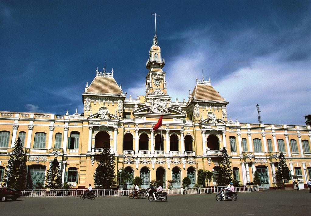 Observe the French architectural influences during a tour of Saigon on Day 14.
