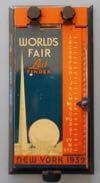 Lot # 173 - Mechanical Address Book called the "World's Fair List Finder" picturing the Trylon and Perisphere with the list of letters on the right and a pointer that when adjusted next to the
