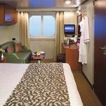 These comfortable staterooms feature a sitting area and two lower beds that convert to one queen; some have an additional sofa bed or upper bed.
