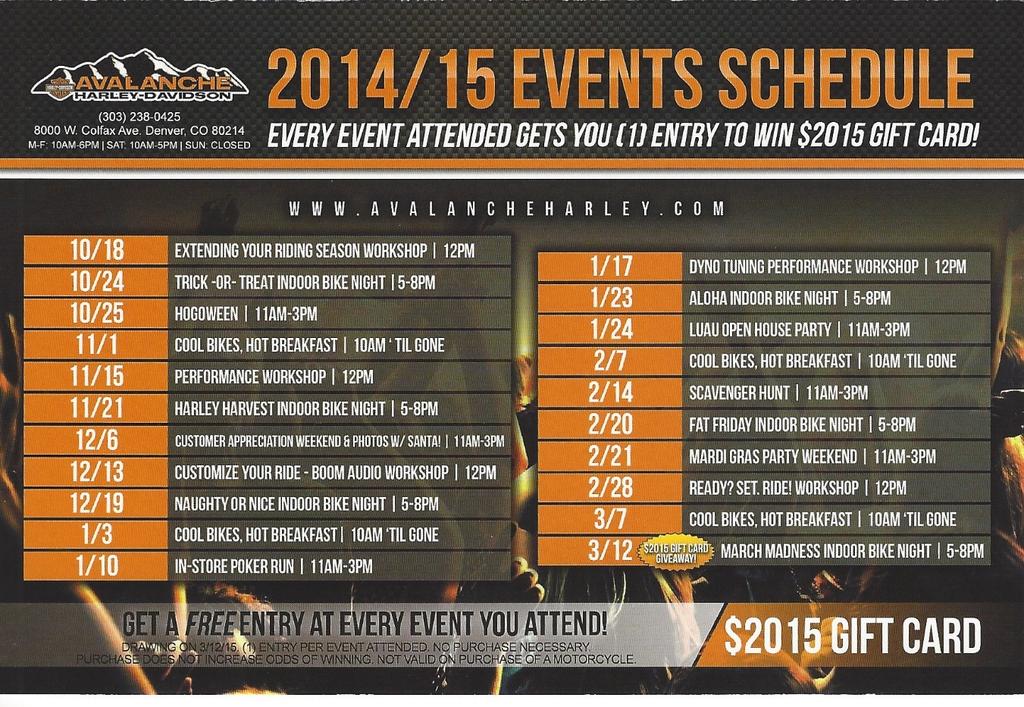 Events More info: http://www.avalancheharley.com/index.