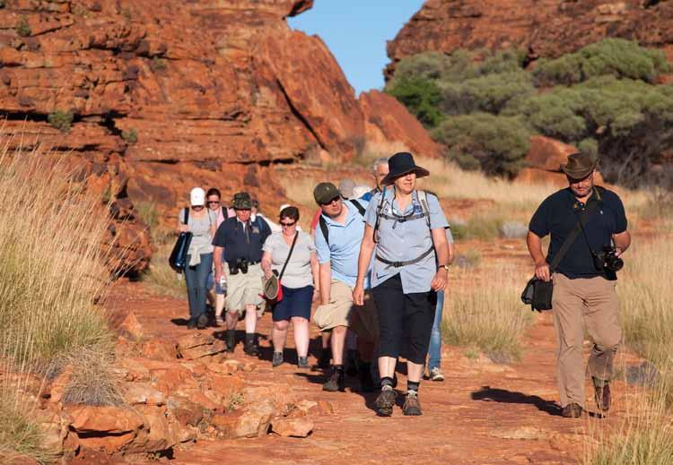 Kings Canyon, in tented cabins with private ensuite bathrooms. D Day. Station Tour, Mutitjulu Waterhole, Mala Walk, Uluru (Ayers Rock) Sunset.