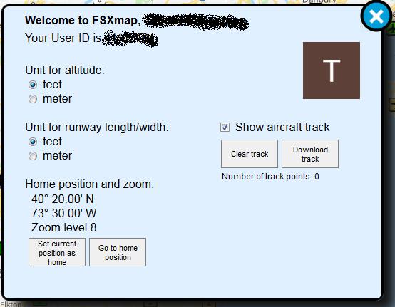 My Page After signing in, you can click My Page button to go to the page where you can set various preferences, like this: You can select the unit of altitude to be used throughout FSXmap, as well as