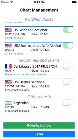 To download one or several charts, select them in the list and click on the Download now button. The downloading of the first chart starts and can be followed thanks to the progress bar.