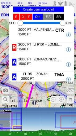 SIV Flight Information Sector it is possible to filter displayed areas according their upper and lower limits, using the dual slider.