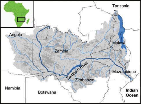 Atlantic Ocean Starts in Forms border between Zambia and Namibia,