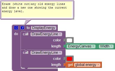 Displaying the Energy Level Creating the DisplayEnergy procedure It calls DrawEnergyLine twice Once to erase