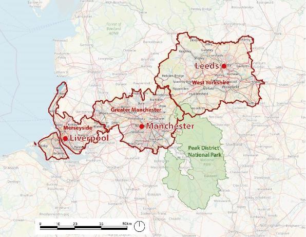 The second region which I thought would be of interest is in the North of England with the three city centres of Manchester,