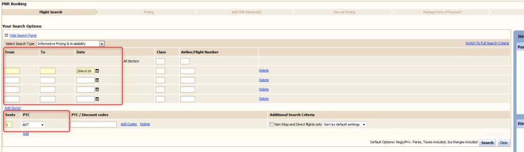 Here you can search for available and bookable flights.