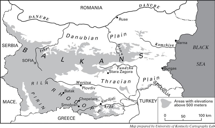 Figure 1 Map of Bulgaria showing location of major