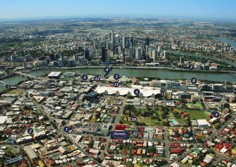Location Have the world at your feet Olympia on Russell is situated on an elevated site in the heart of the cosmopolitan South Brisbane West End precinct, within 1km of the Brisbane CBD and in close