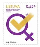 100th Anniversary of Women s Suffrage in Lithuania Issue day 2018-10-26 Artist J. Dadonas. Art paper. Offset. Size 30x37 mm. No. 790. Nominal 0,55. Edition 40 000 units. Printed in Vaba Maa, Estonia.