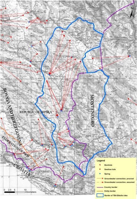 Figure 7.11 The Transboundary Aquifer at Bilećko Lake shared by Montenegro and B&H As indicated earlier, the western parts of the TDA that belong to Montenegro are almost without surface streams.